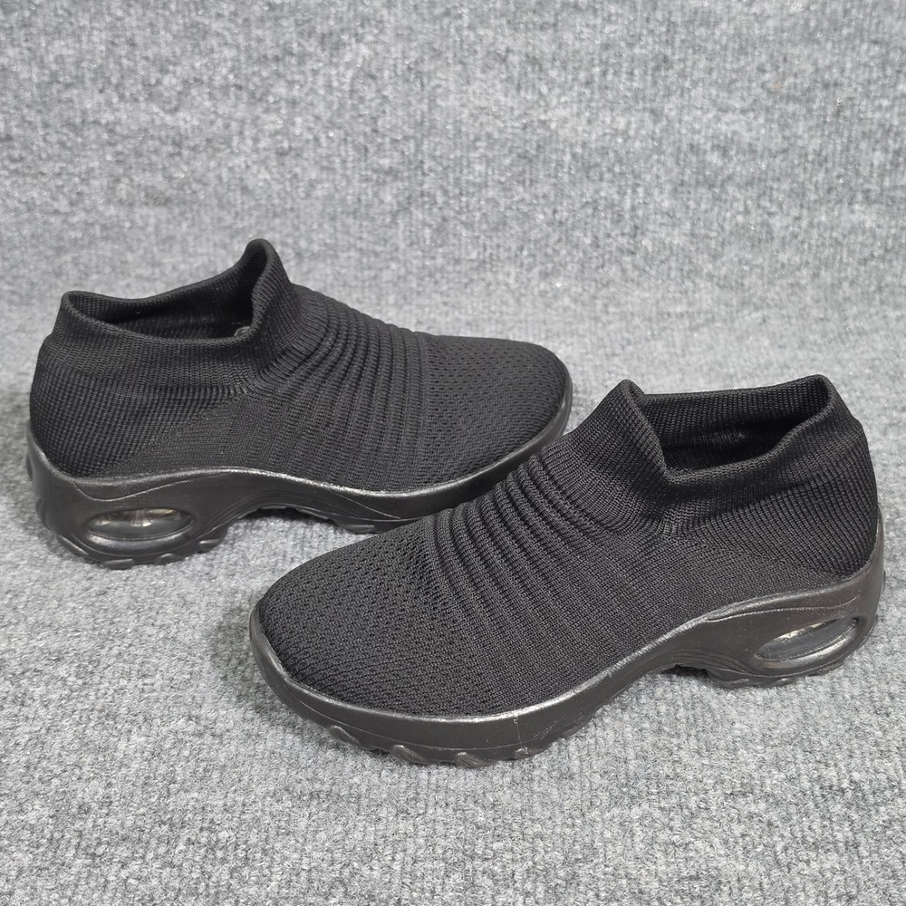STQ Womens Walking Shoes Black Knit Slip On Air Cushion Sneakers Size 6.5